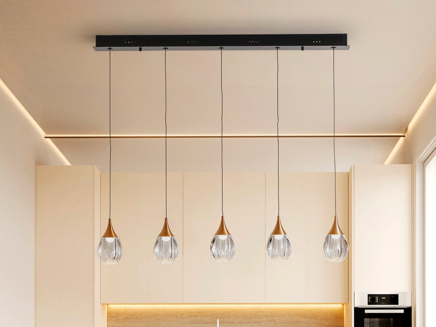 Schuller Corina 5-light pendant lamp with copper and black shades 403726