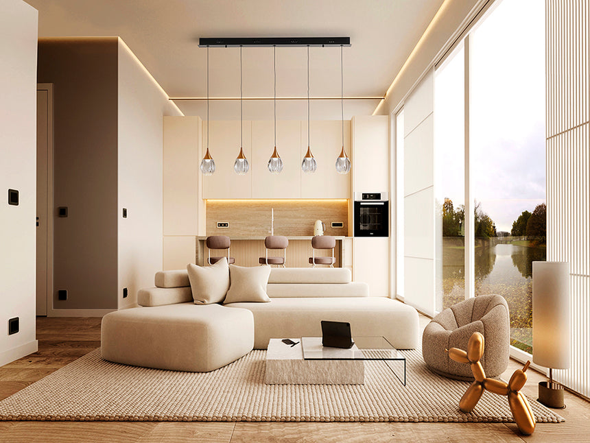 Schuller Corina 5-light pendant lamp with copper and black shades 403726