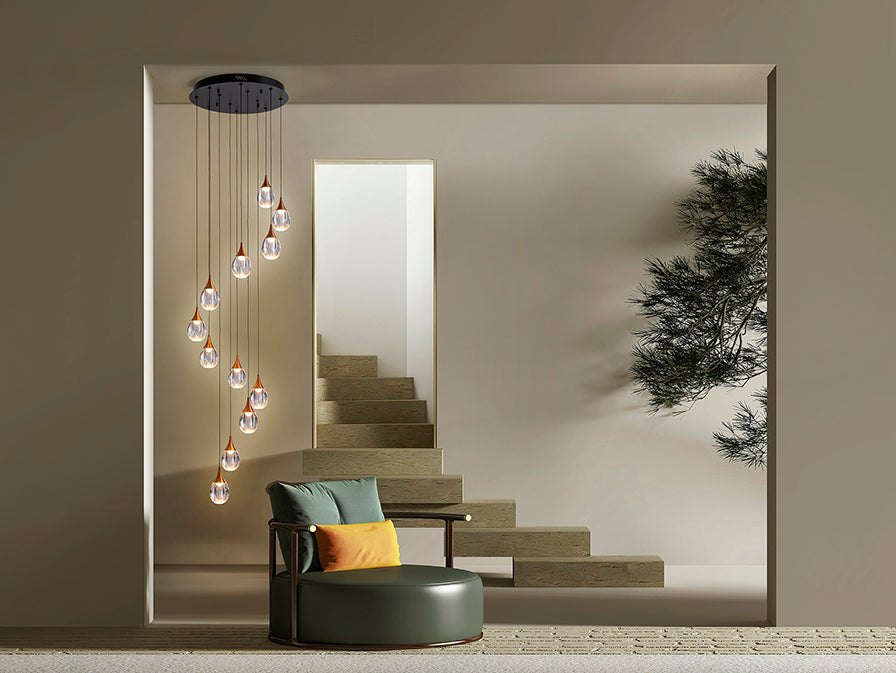 Schuller Corina Lámpara de techo colgante grande 12 luces cobre y negro 403894