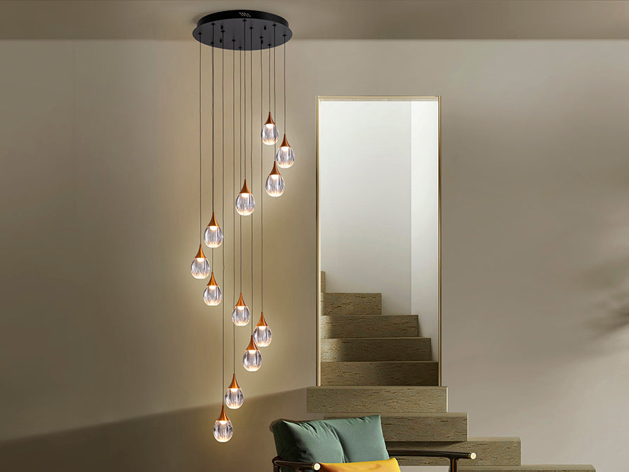 Schuller Corina Lámpara de techo colgante grande 12 luces cobre y negro 403894