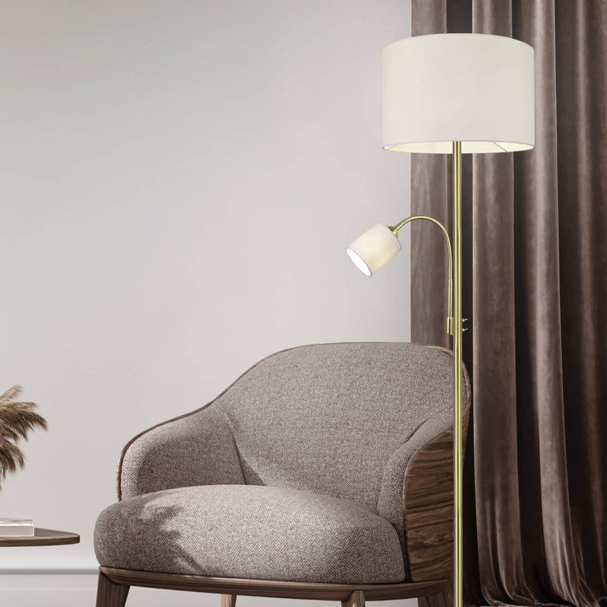 Trio Hotel Lámpara de pie de metal color bronce y blanco 403900208