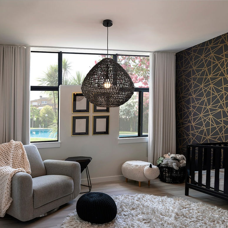 Schuller Maon Pendant Ceiling Lamp Black Braided Paper 408725