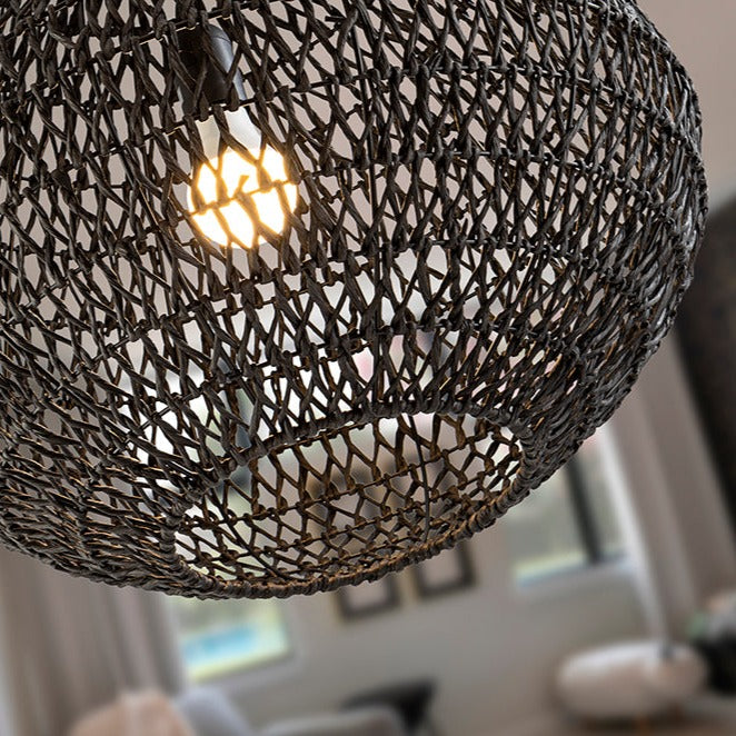 Schuller Maon Pendant Ceiling Lamp Black Braided Paper 408725