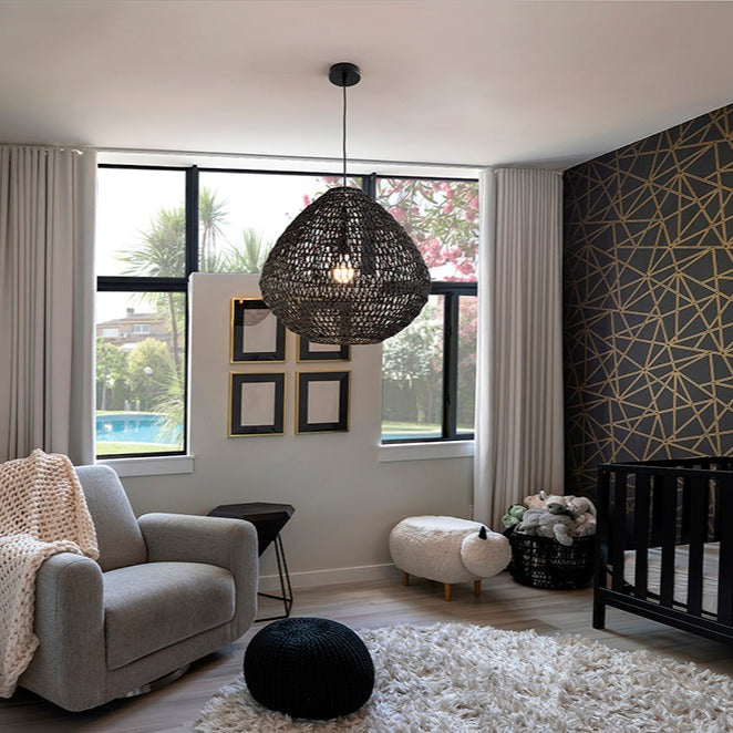 Schuller Maon Pendant Ceiling Lamp Black Braided Paper 408725