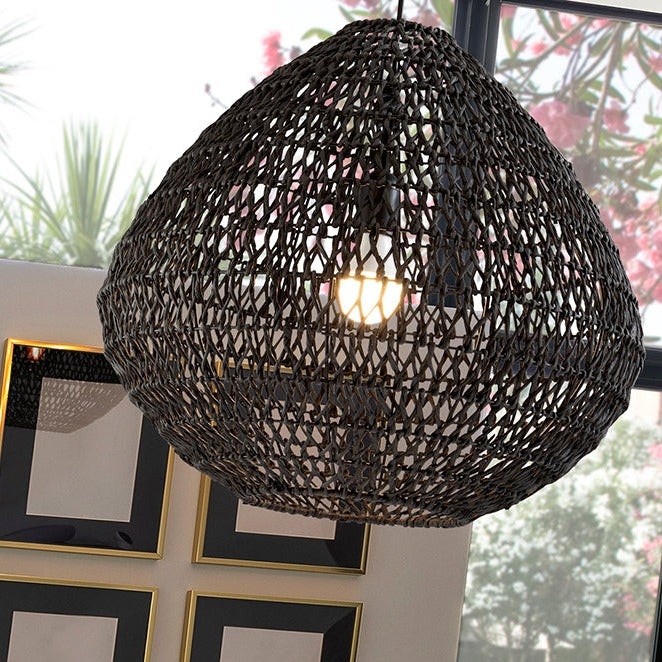 Schuller Maon Pendant Ceiling Lamp Black Braided Paper 408725