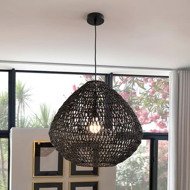 Schuller Maon Pendant Ceiling Lamp Black Braided Paper 408725