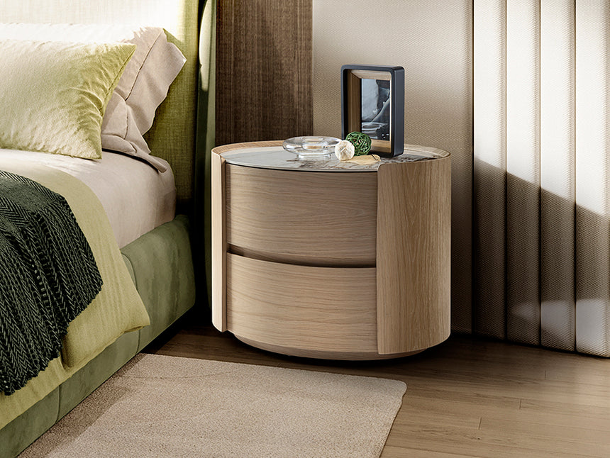 Mesita de noche Schuller Enoc roble y mármol veteado con cajones 60x48cm 411622