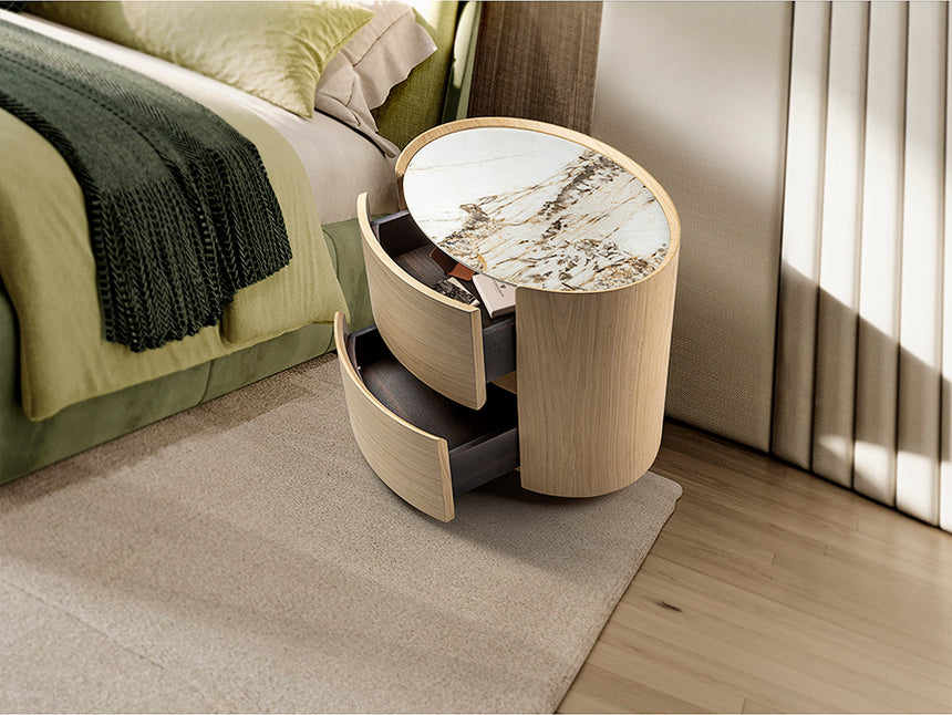 Mesita de noche Schuller Enoc roble y mármol veteado con cajones 60x48cm 411622