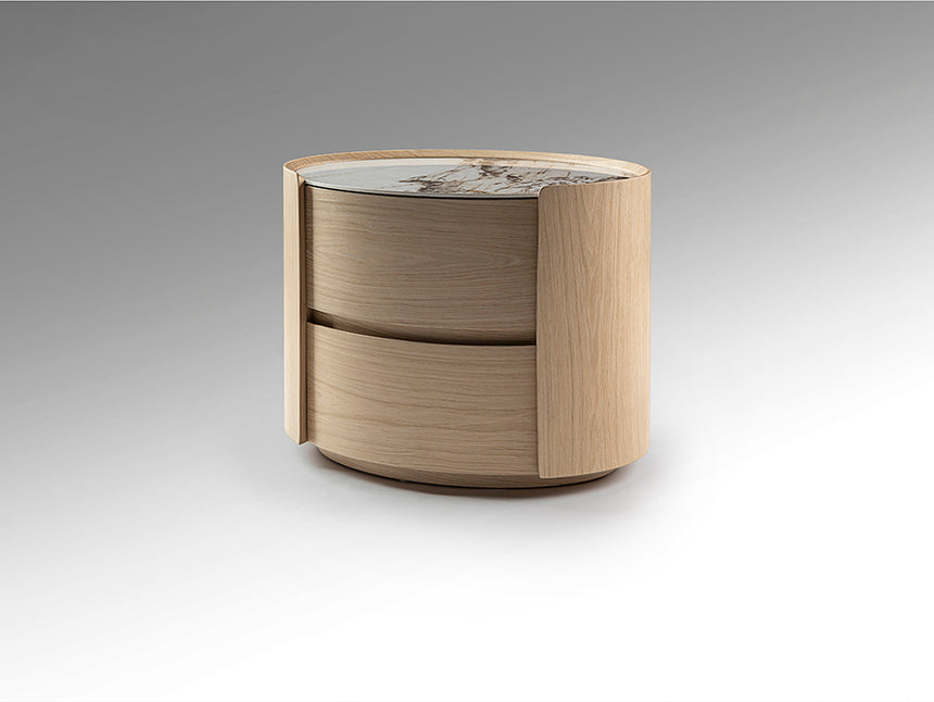 Mesita de noche Schuller Enoc roble y mármol veteado con cajones 60x48cm 411622