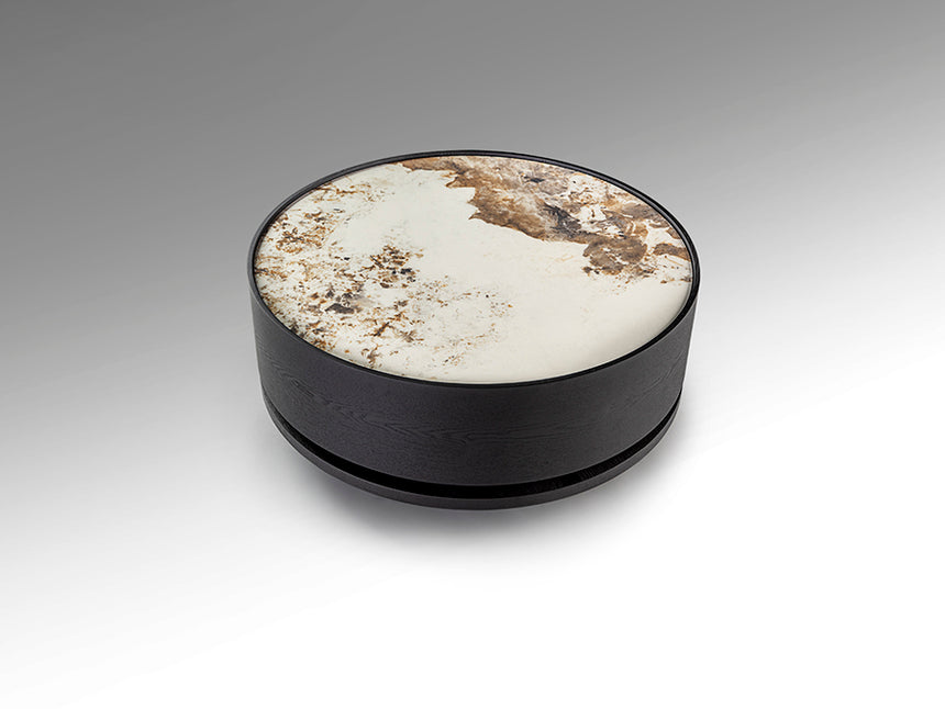 Mesa de centro Schuller Iza negro y mármol veteado giratoria con cajones 33cm 411905