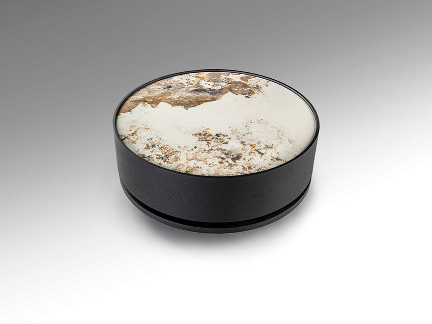 Mesa de centro Schuller Iza negro y mármol veteado giratoria con cajones 33cm 411905