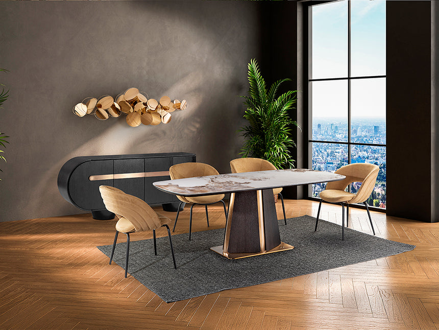 Mesa de comedor Schuller Luca roble y mármol veteado acero 200x76cm 412094