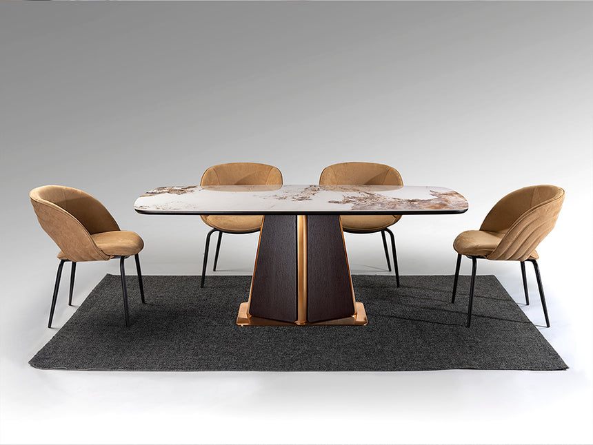 Mesa de comedor Schuller Luca roble y mármol veteado acero 200x76cm 412094