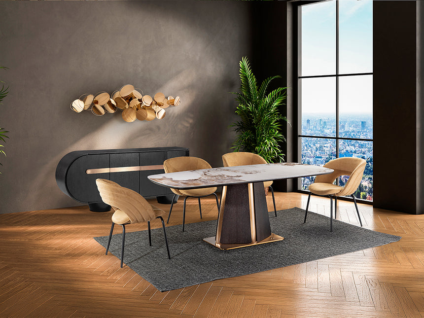 Mesa de comedor Schuller Luca roble y mármol veteado acero 200x76cm 412094