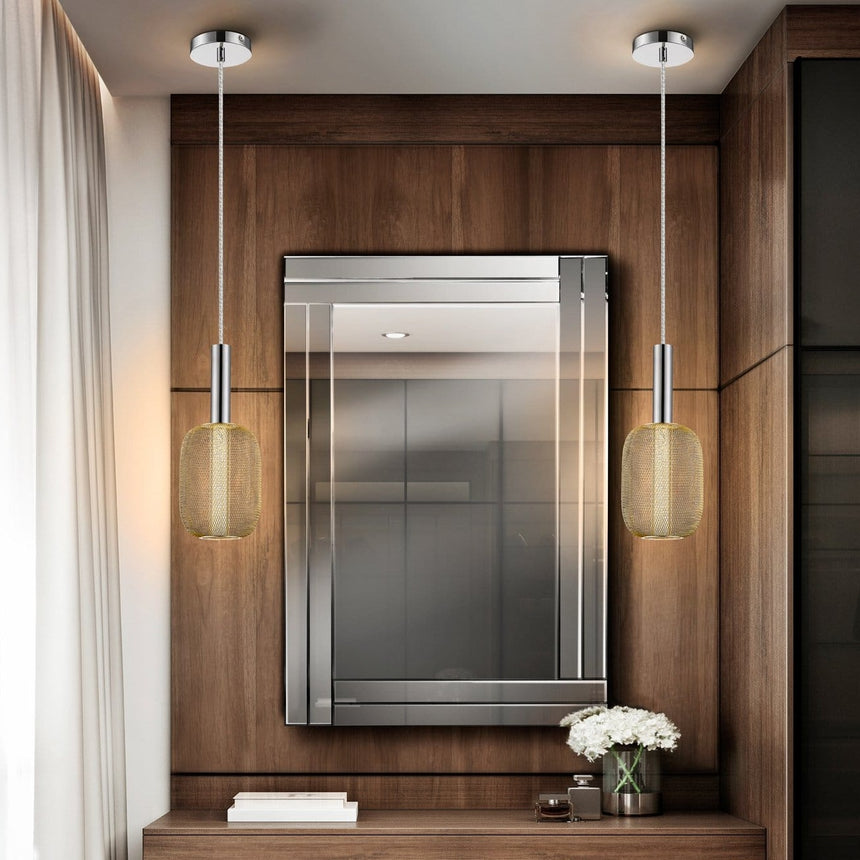 Schuller Micrón Lámpara de techo colgante 1 luz cromo y oro 413503