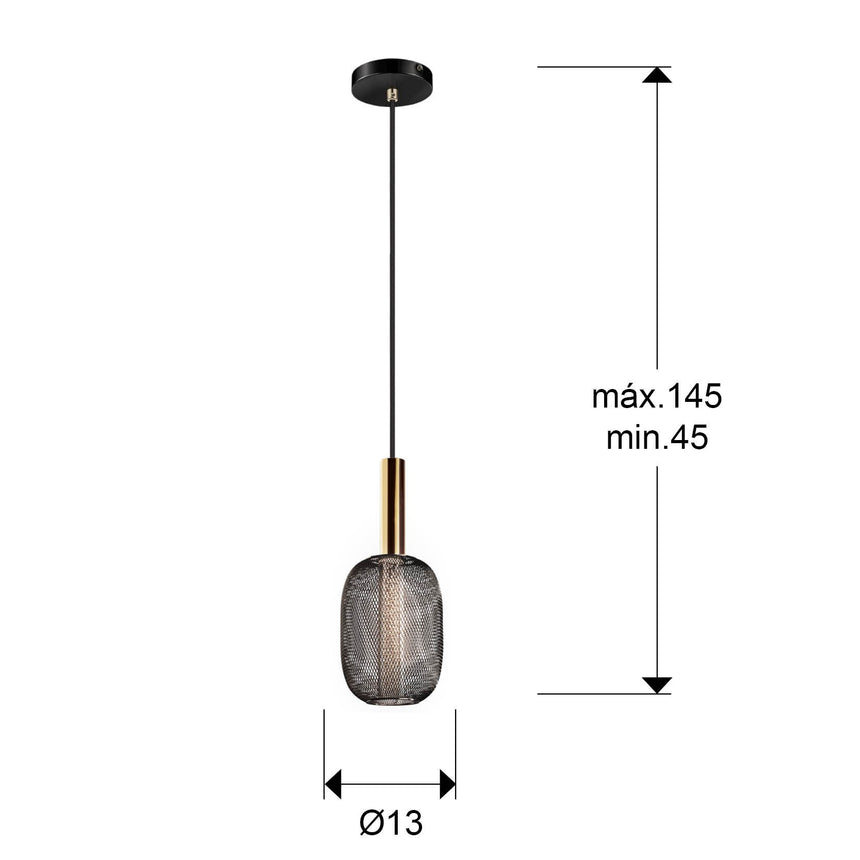 Lámpara de techo colgante Schuller Micrón 1 luz oro y negro 3000K dimensiones