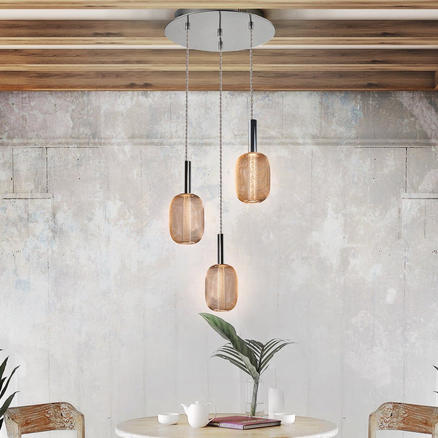 Schuller Micrón Lámpara de techo colgante 3 luces cromo y oro 413626