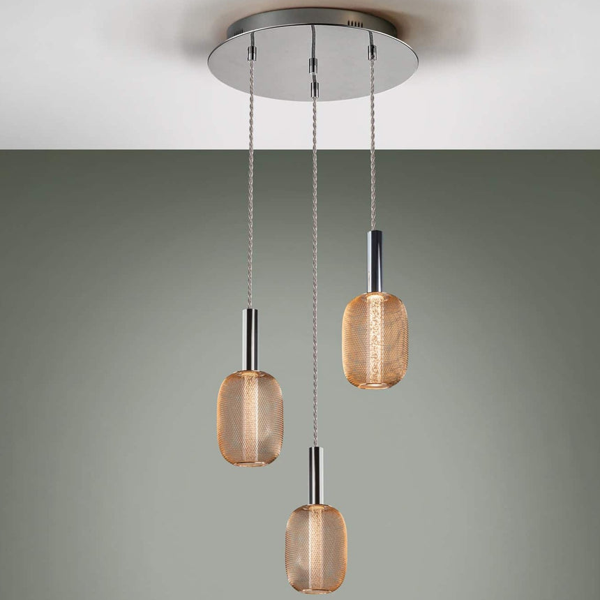 Schuller Micrón Lámpara de techo colgante 3 luces cromo y oro 413626