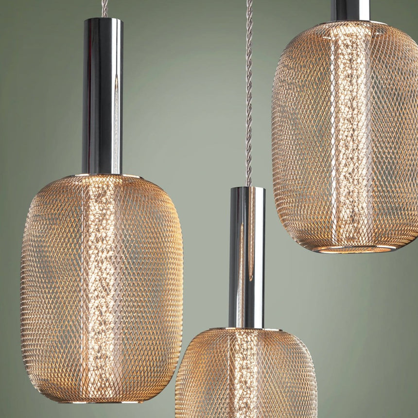 Schuller Micrón Lámpara de techo colgante 3 luces cromo y oro 413626