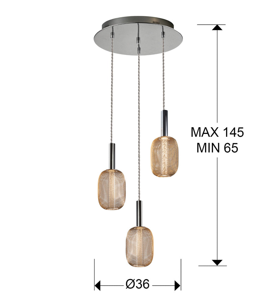 Schuller Micrón Lámpara de techo colgante 3 luces cromo y oro 413626