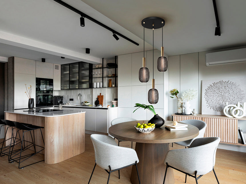 Schuller Micron Lámpara de techo colgante 3 luces oro negro 413657