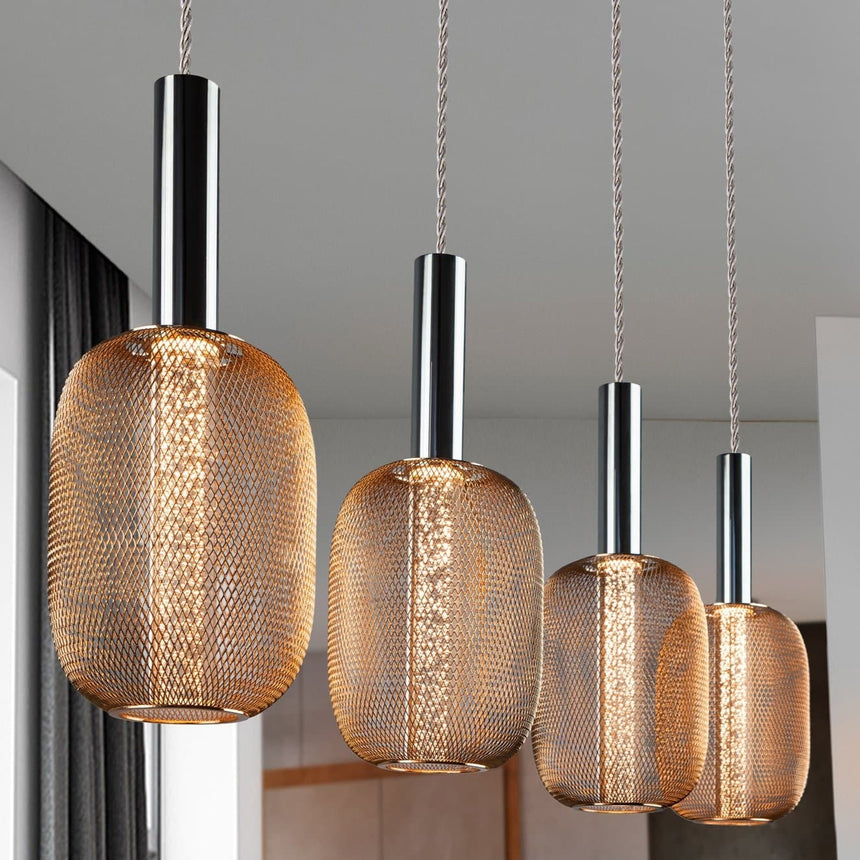 Schuller Micrón Lámpara de techo colgante 4 luces cromo y oro 413756