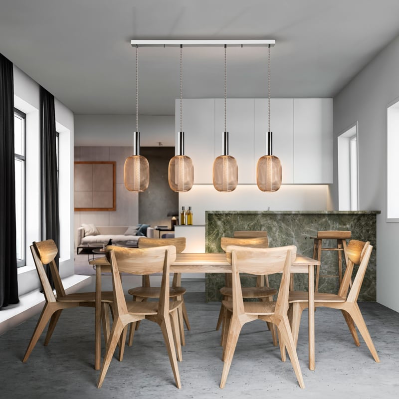 Schuller Micrón Lámpara de techo colgante 4 luces cromo y oro 413756