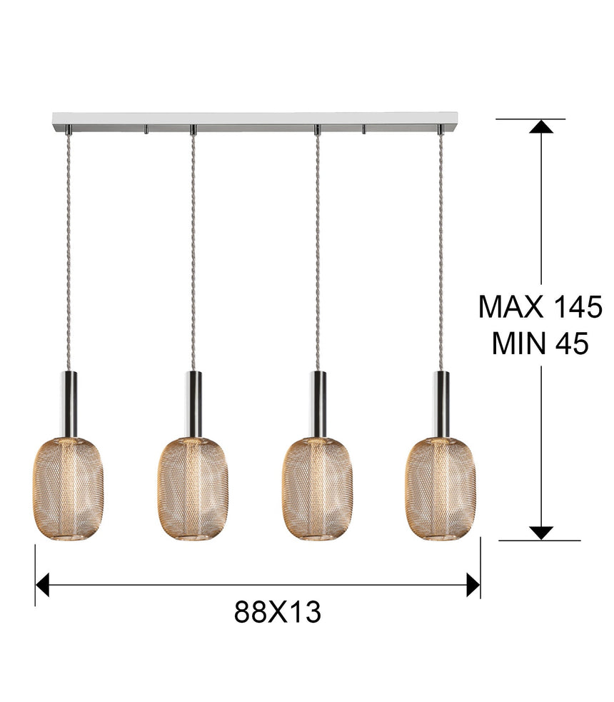 Medidas y dimensiones - Lámpara de techo colgante Schuller Micrón 4 luces cromo y oro 3000K 413756