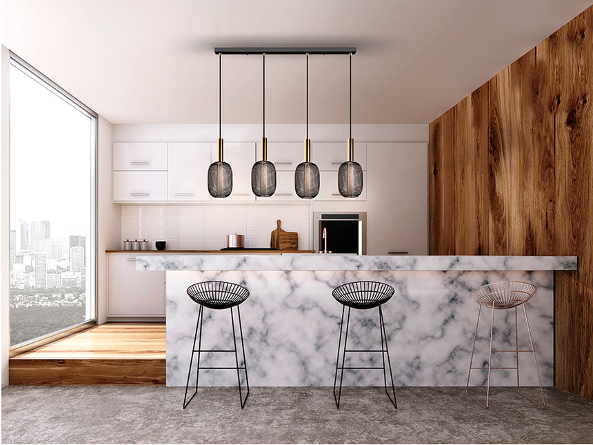 Schuller Micron Lámpara de techo colgante 4 luces oro/negro 413794