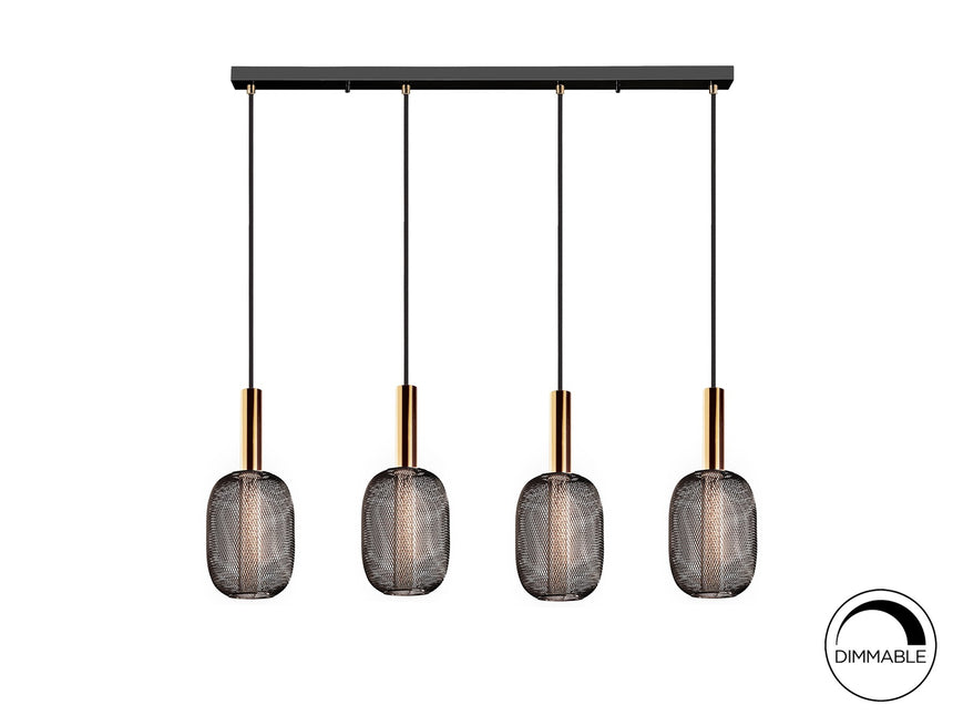 Lámpara de techo colgante Schuller Micrón 4 luces oro y negro 3000K ambiente