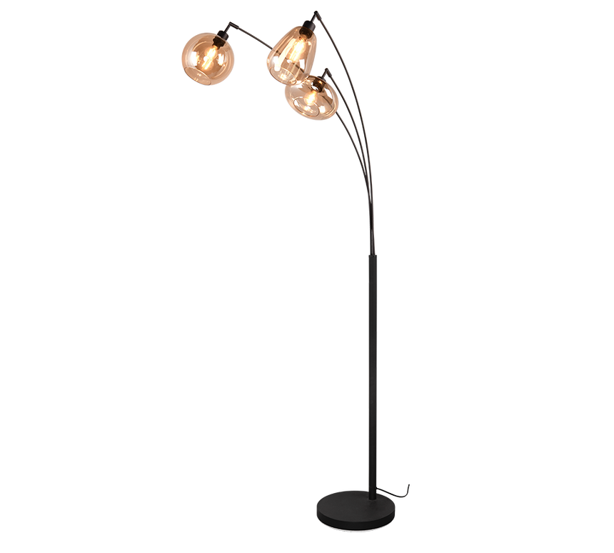 Lámpara de pie Trio Lumina 3 luces negro mate y ámbar 200cm 417000313