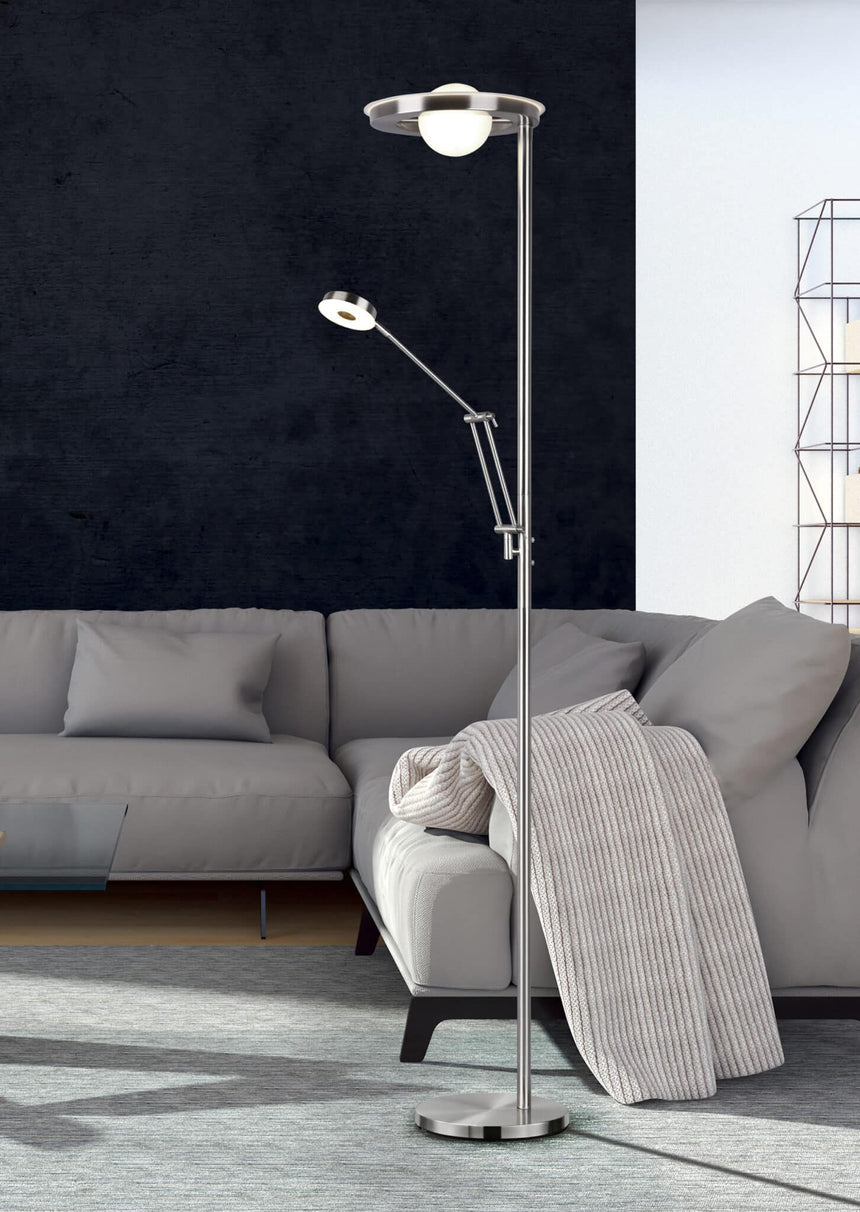Trio Barrie Lámpara de pie LED de metal níquel mate 424210307