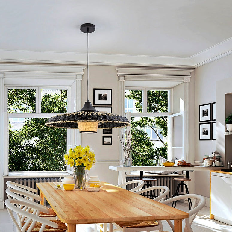 Schuller Fiji Pendant Ceiling Lamp Black and Natural Woven Paper 435216