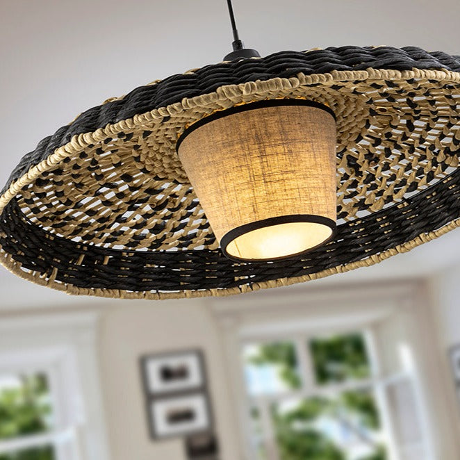 Schuller Fiji Pendant Ceiling Lamp Black and Natural Woven Paper 435216