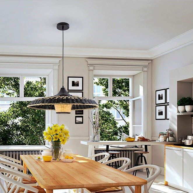 Schuller Fiji Pendant Ceiling Lamp Black and Natural Woven Paper 435216