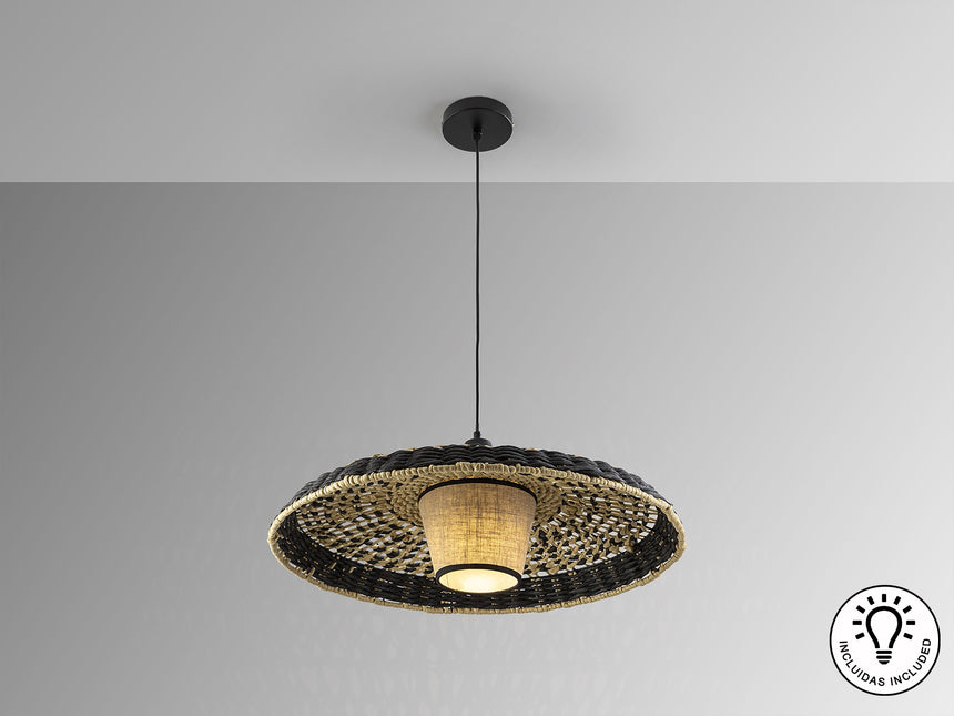 Lámpara de techo colgante Schuller Fiji negro y natural Ø60cm vista 4
