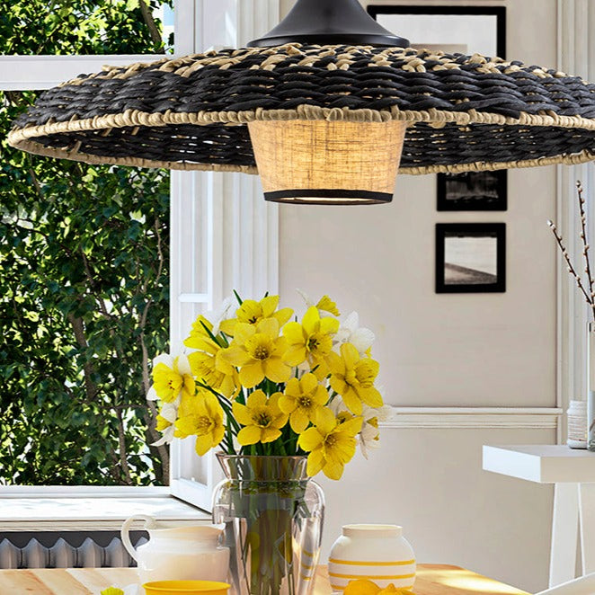 Schuller Fiji Pendant Ceiling Lamp Black and Natural Woven Paper 435216