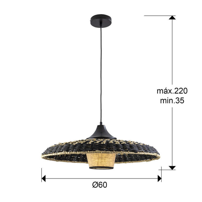 Lámpara de techo colgante Schuller Fiji negro y natural Ø60cm dimensiones