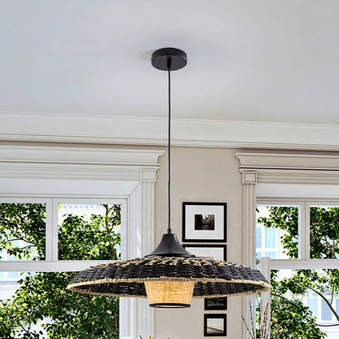 Schuller Fiji Pendant Ceiling Lamp Black and Natural Woven Paper 435216
