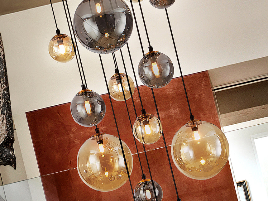 Lámpara de techo colgante bolas Schuller Dark grande 14 luces negro y latón 439015G - imagen 4