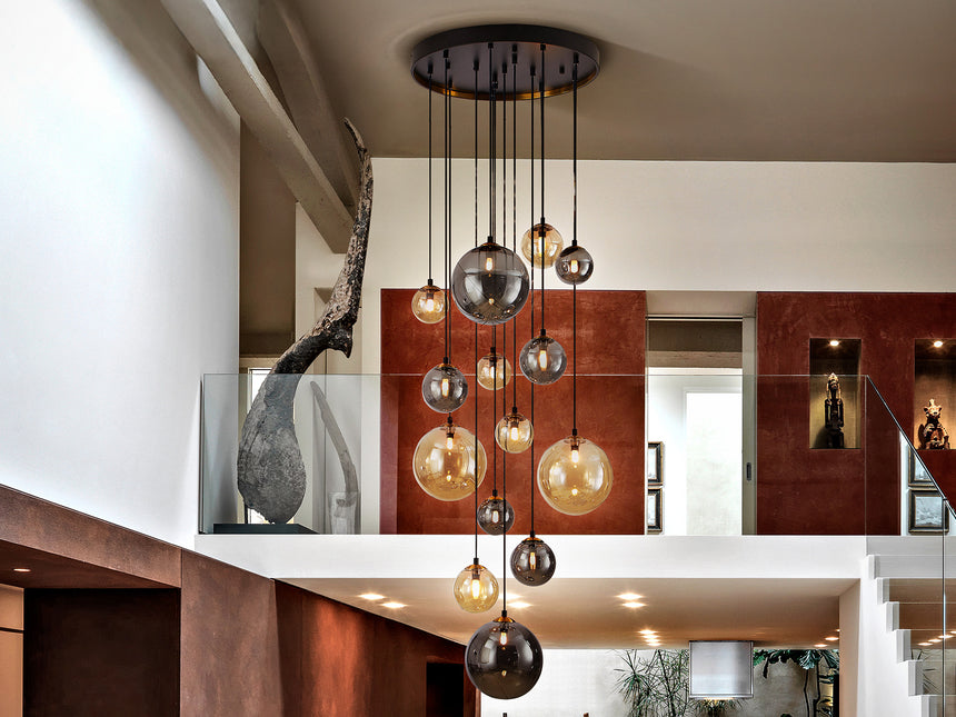 Lámpara de techo colgante bolas Schuller Dark grande 14 luces negro y latón 439015G - vista alternativa