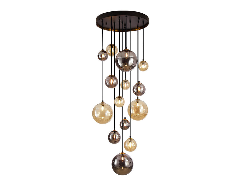 Lámpara de techo colgante bolas Schuller Dark grande 14 luces negro y latón 439015G ambiente