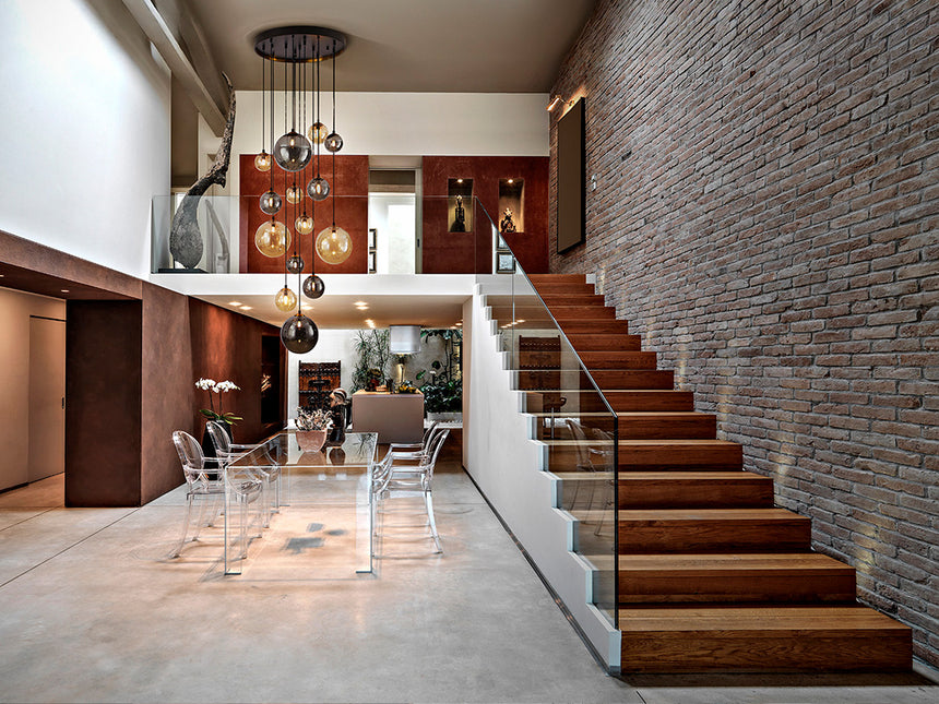 Schuller Dark Lámpara grande 5m altura 14 luces negro latón 439015G