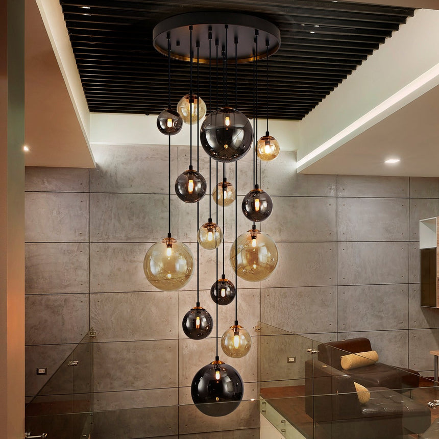 Schuller Dark Lámpara grande de techo colgante 14 luces dorado negro 439015