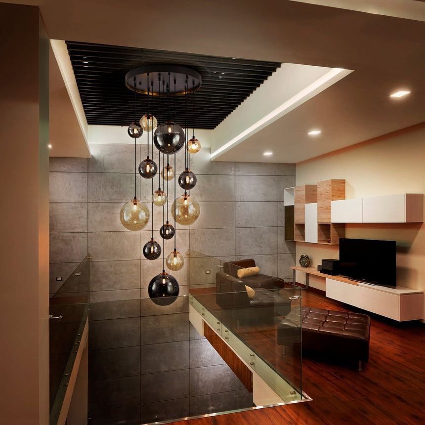 Schuller Dark Lámpara grande de techo colgante 14 luces dorado negro 439015