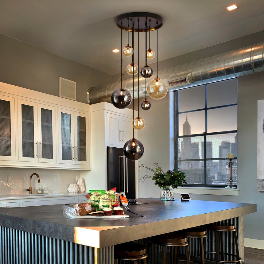 Schuller Dark Lámpara de techo colgante 9 luces negro latón 439176