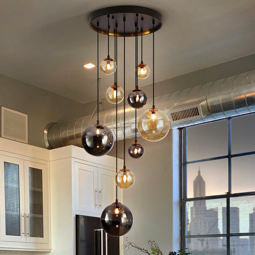 Schuller Dark Lámpara de techo colgante 9 luces negro latón 439176