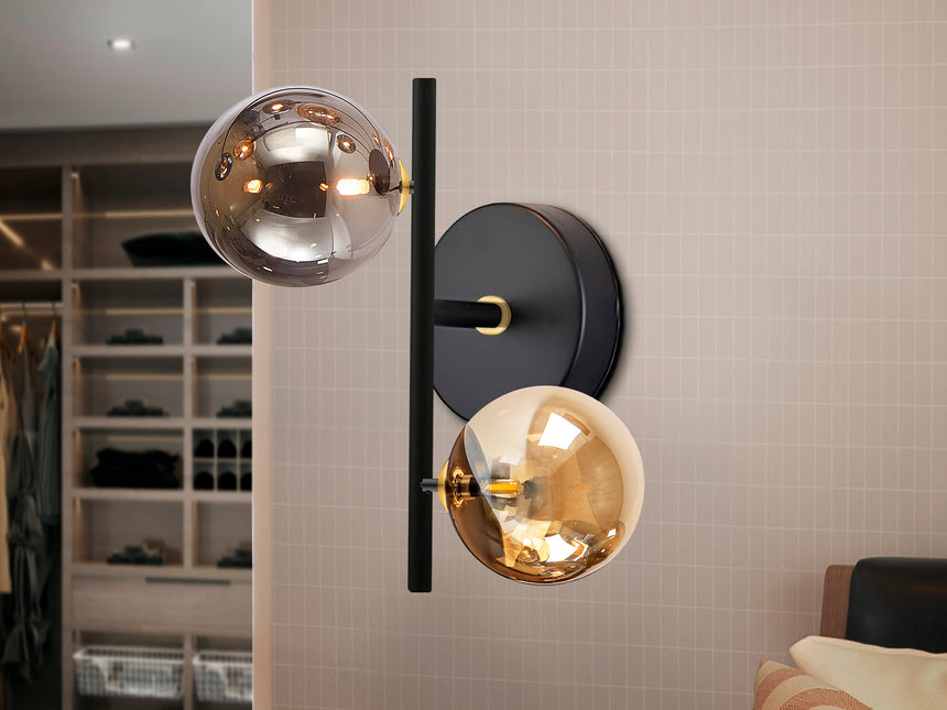 Lámpara aplique de pared bolas Schuller Dark 2 luces negro y latón 439749