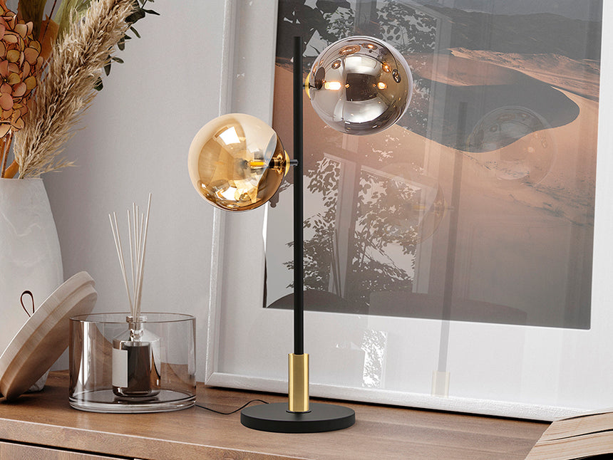Schuller Dark Table Lamp 2 Lights Black Brass 439817