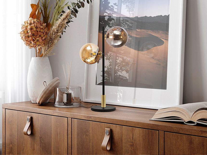 Schuller Dark Table Lamp 2 Lights Black Brass 439817